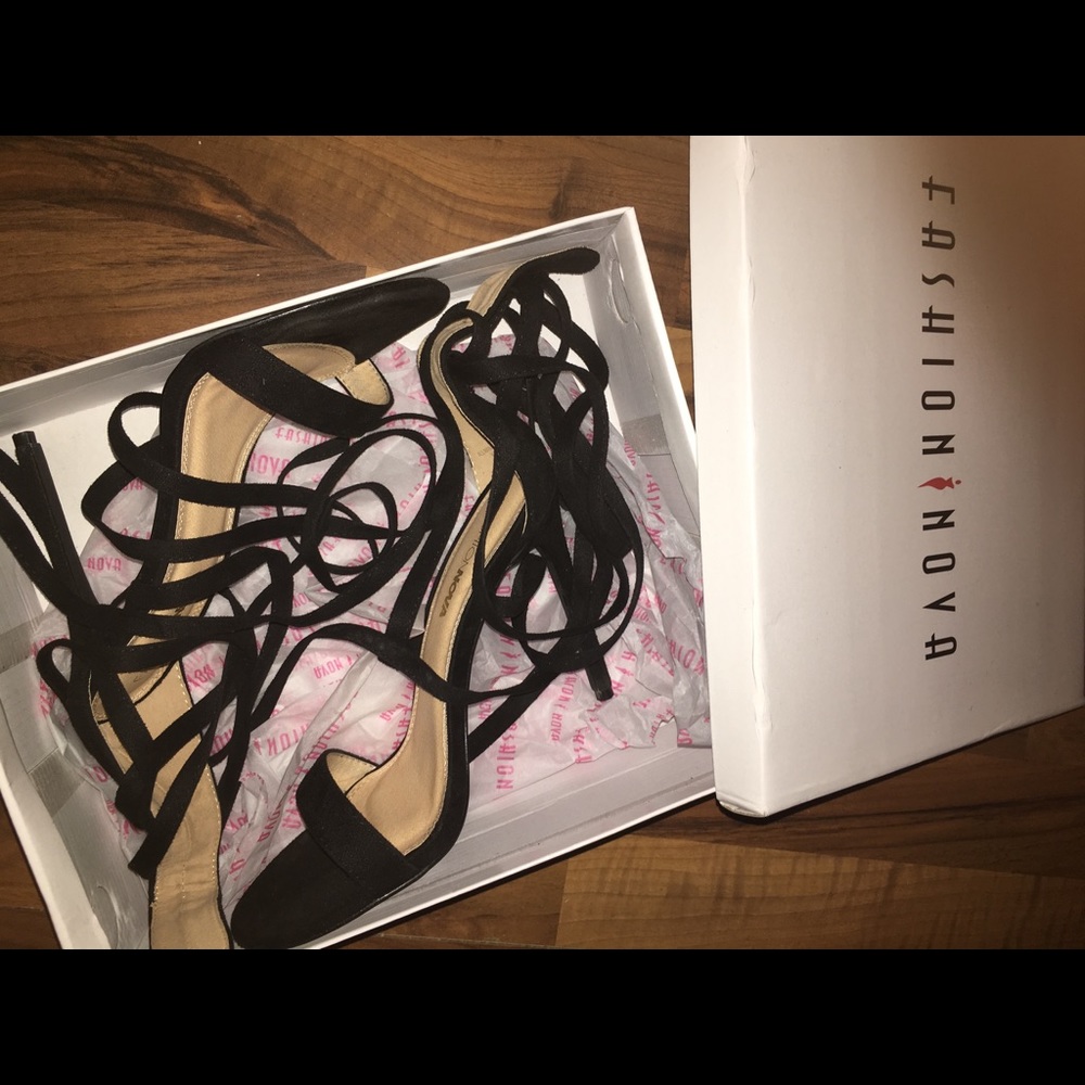 Black Lace-Up Fashion Nova Heels
